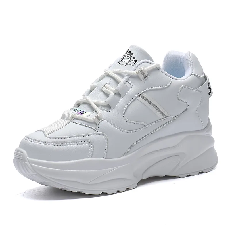 

Spring Autumn Women's Chunky Sneakers Platform Vulcanize Shoes Height Increasing White Black Breathable Casual Running Shoes