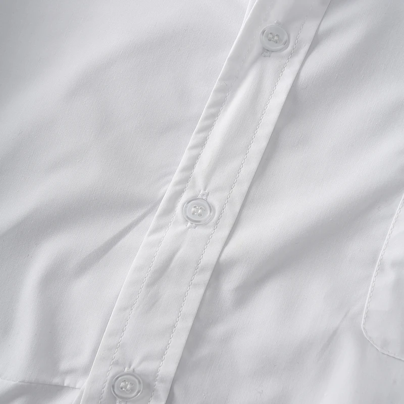 

New arrival Women's White Shirt Long Sleeve Lapel Top Loose Casual Pocket Blouse