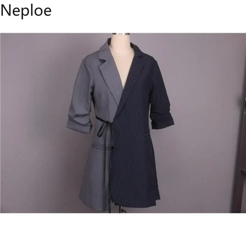 Neploe/Асимметричный женский костюм Новинка года, Осенний полосатый Длинный блейзер, пальто приталенный пиджак с коротким рукавом и Зазубренным воротником 54877