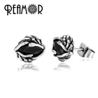 Женские серьги-гвоздики REAMOR, с черным сердцем и перьями из нержавеющей стали, с фианитами, ювелирные изделия, 2021