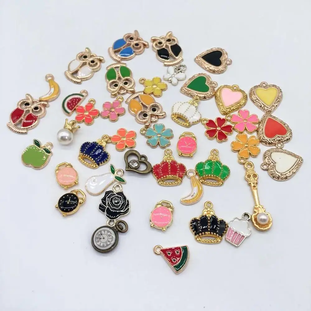 Модные смешанные эмалевые часы в виде совы цветов фруктов ложек короны Подвески