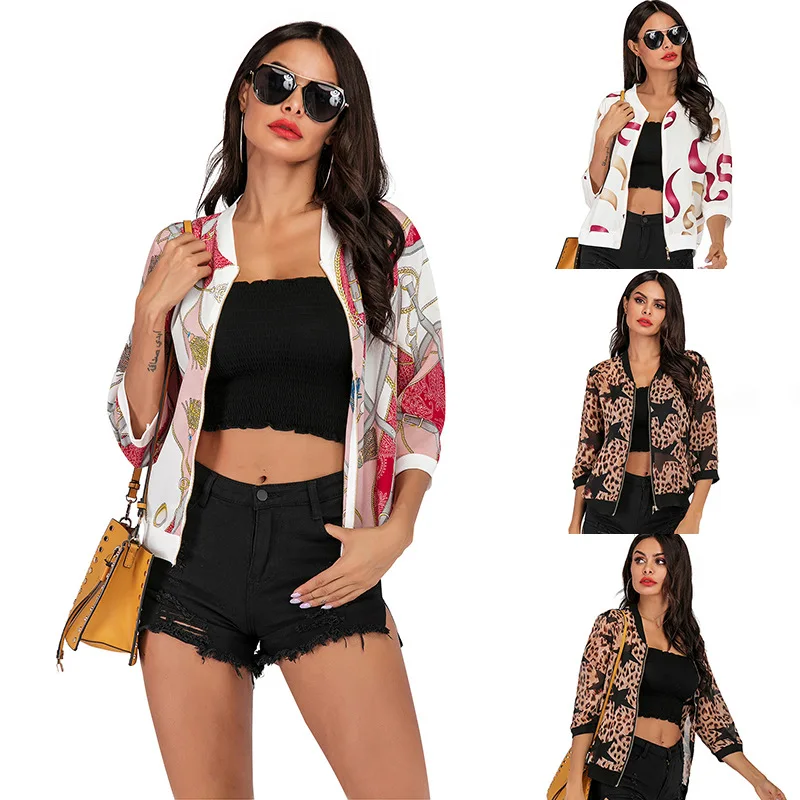 Свободная шифоновая куртка с принтом корейские пальто для женщин осень 2020