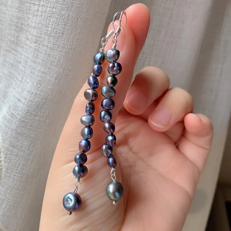 Винтаж натуральным серьги подвески с пресноводным жемчугом для женщин Черная