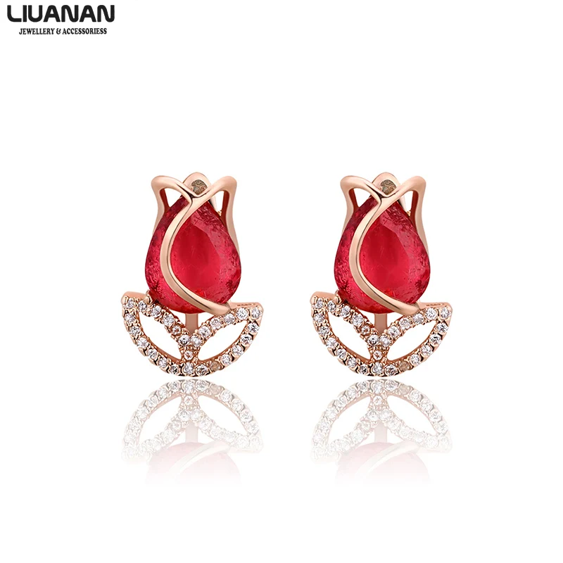 

Simple Rose Stud Earrings For Women Rose Gold Plated Earrings Female Girl Ear Jewelry Simple Fashion Accessories