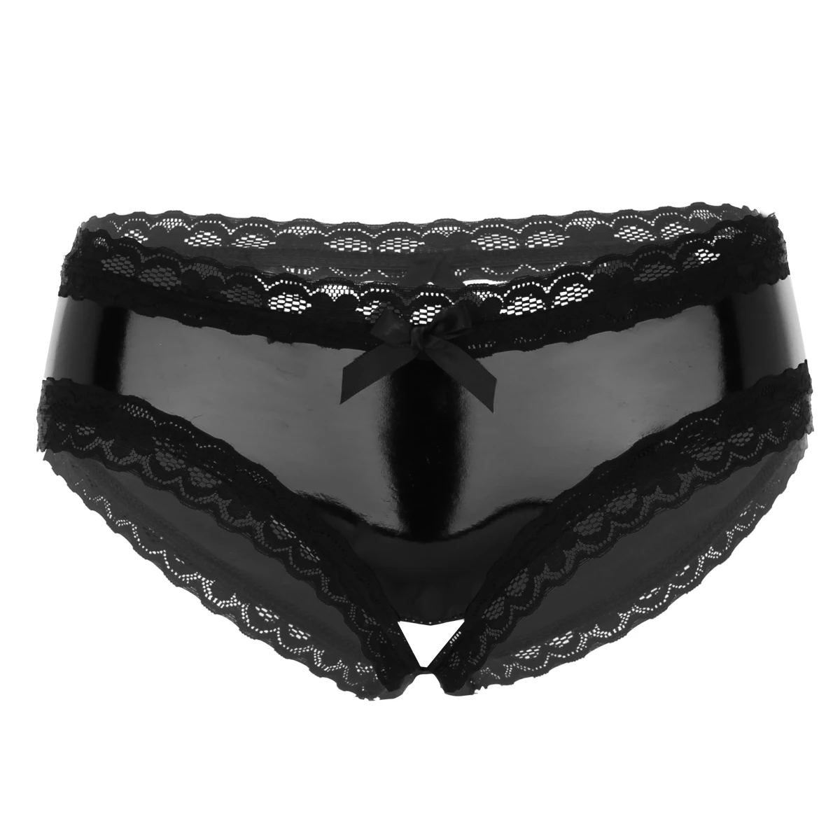 Women Sexy Panties Lingerie Underwear Wetlook Leather Fetish Latex Lace Crotchless V-Back Hole Mini Briefs Ladies | Тематическая