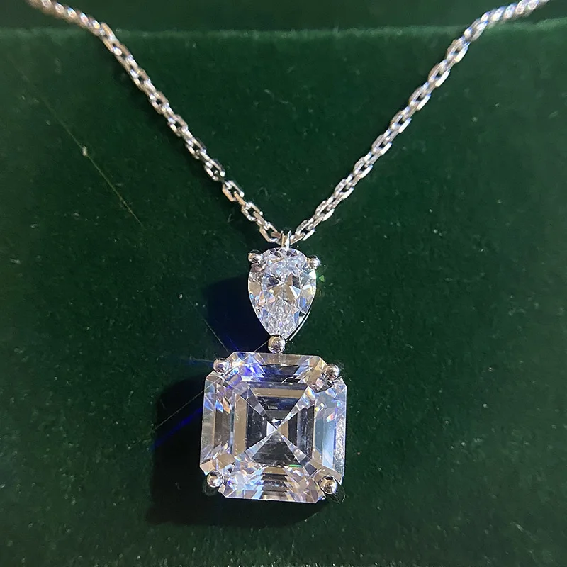

COSYA Square Engagement Pendant Necklace Pure 925 Sterling Silver 10*10 Shinning High Carbon Diamond Fine Jewelry Wholesale