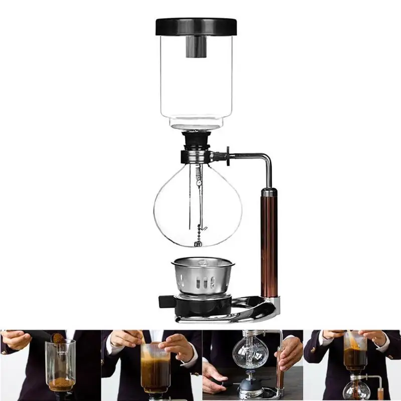

Ручной Сифон с 3 чашками, Кофеварка, ручная стеклянная вакуумная кофеварка, пивоварка, термостойкий сифон, фильтр для кофемашины