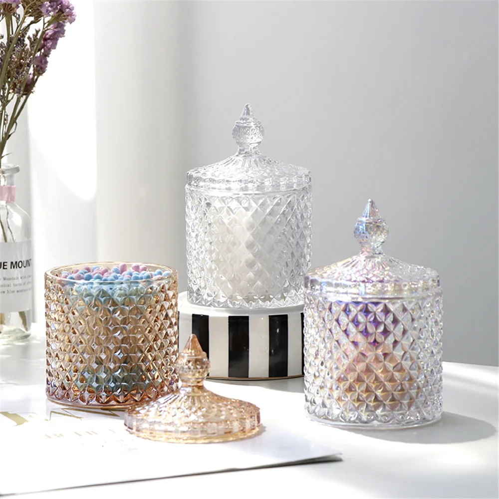 

Glass Storage Jar Simple Cosmetic Cotton Swab Box Jewelry Case Kitchen Coffee Bean Sweet Candy Tea Tank Home Organizer Jars