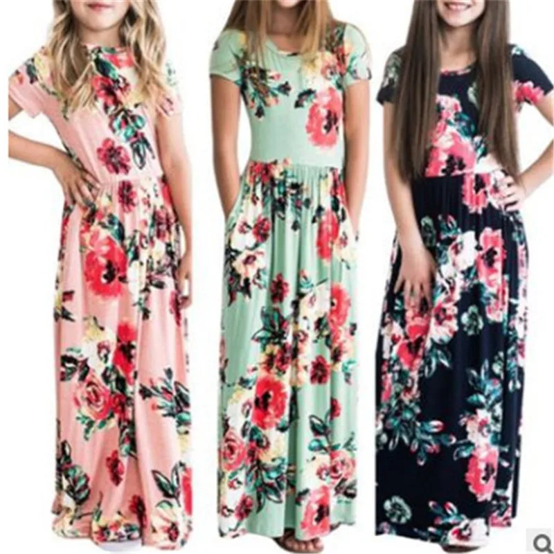 

Short-sleeve Baby Girls Long Dress for Children's Clothing 2022 New Princess Kids Floral Print Dresses