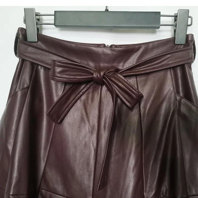 Женская кожаная юбка с высокой талией осенне-зимняя Тяжелая Высококачественная
