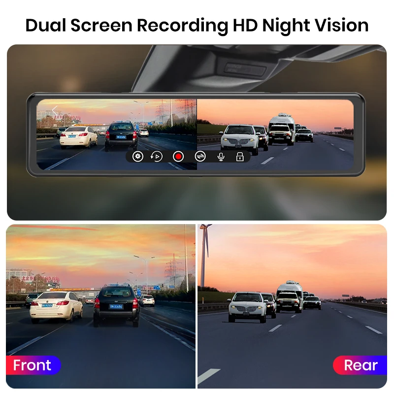 Junsun 12 дюймов Super HD 1080P Dash Cam Двойной объектив Видеорегистраторы для автомобилей