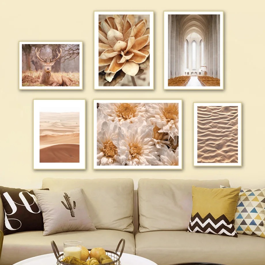 

Church Desert Dahlia Dried Flowers Sheep Wall Art Canvas Painting Nordic Posters And Prints Wall Pictures For Living Room Decor
