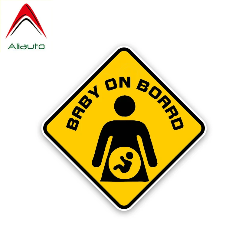 

Aliauto Caution Car Sticker Warning Baby on Board Pregnant Woman Accessories PVC Reflective Decal for Nissan Suzuki VW,14cm*14cm