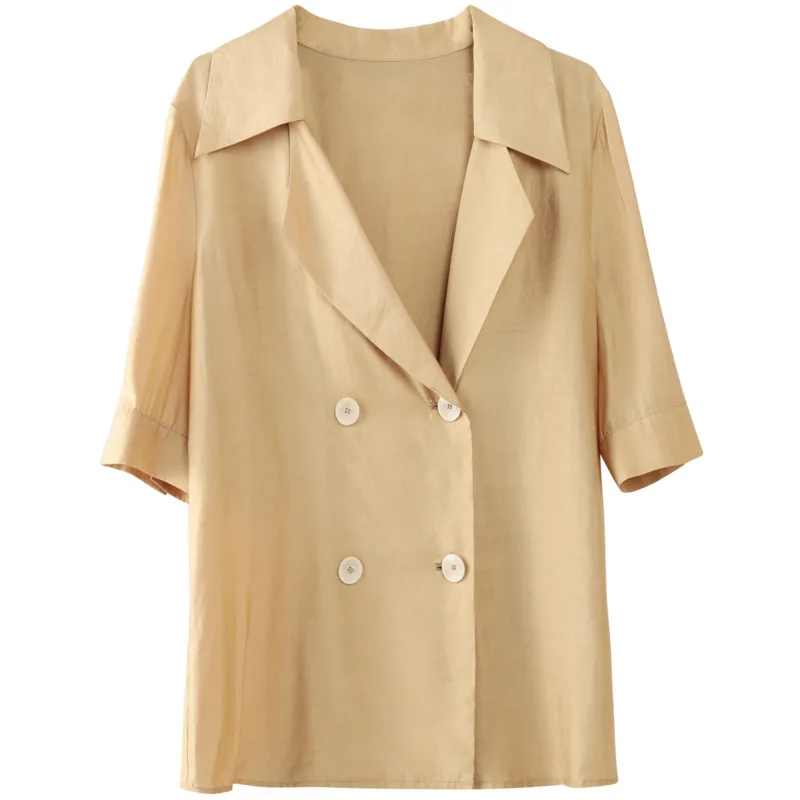 

Summer new commuter OL temperament pure color single-breasted suit brought straight days silk shirts with short sleeves