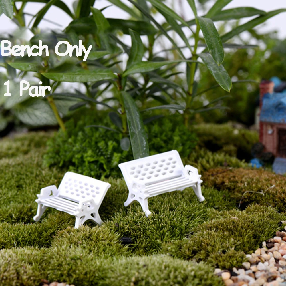 

1 Pair Resin Doll House Crafts Fairy Garden Decor Miniature Bench Stools Micro Landscapes Park Chair Figurines