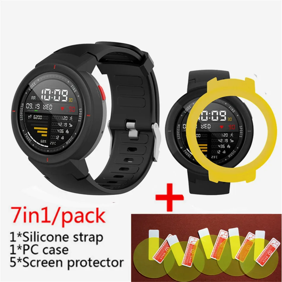 Black 3 7 в 1 для Huami Amazfit Verge ремешок силиконовые умные часы полоса+ verge рамка чехлы крышка оболочка+ amazfit Verge Защитная пленка для экрана - Цвет: Black 3