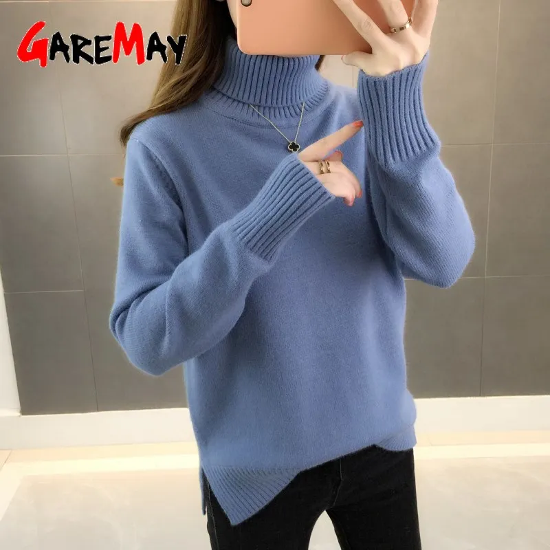 Thick Warm Women Turtleneck 2020 Winter Sweaters and Pullovers Knit Long Sleeve Solid Ribbed Cashmere Sweater Female Loose | Женская
