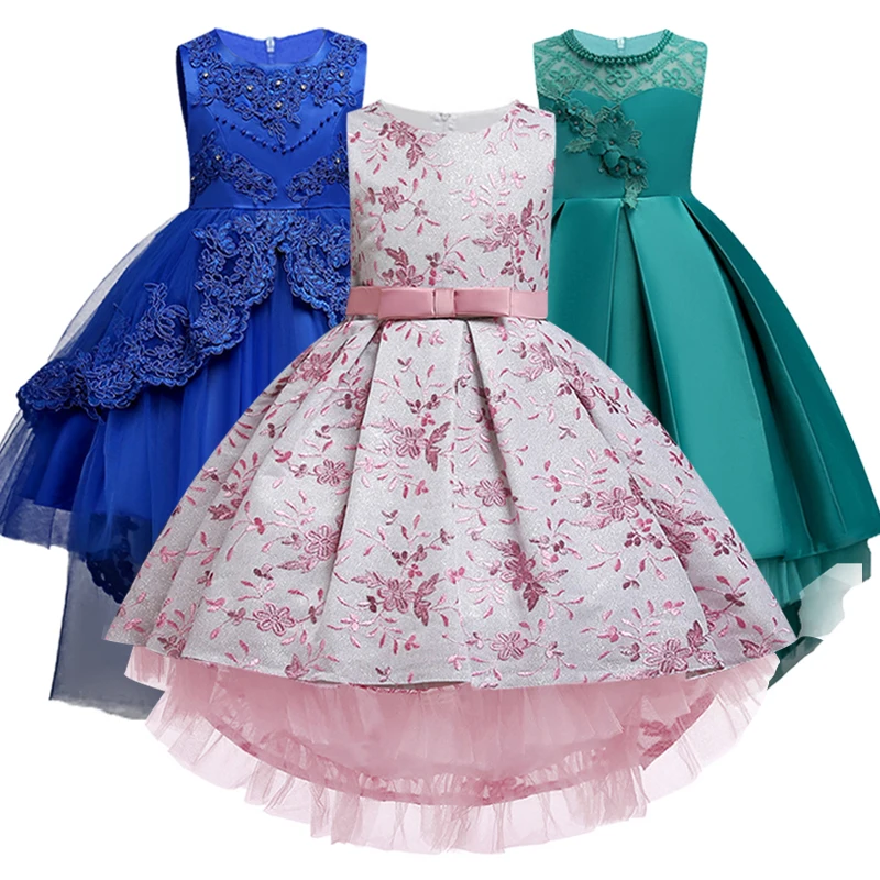 Для девочек подружки невесты С вышивкой из шифона и удлиненным шлейфом платья