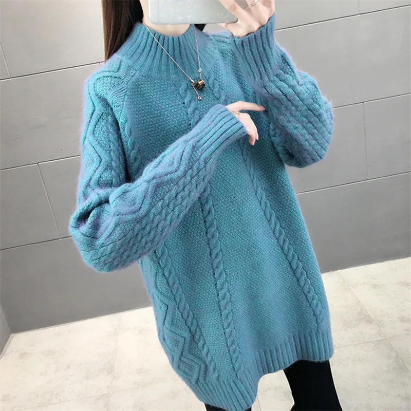 

2021 Spring Autumn Winter New Half Turtleneck Sweater Women Pullover Fashion Long Sleeve Loose Mid-Length Bottoming Shirt H1103