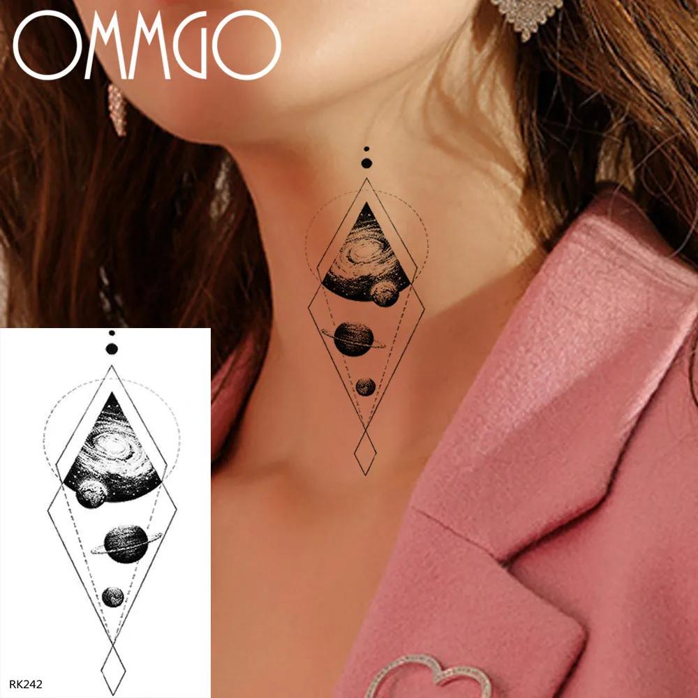 Черные треугольные татуировки со звездами и Вселенной круглые Временные для