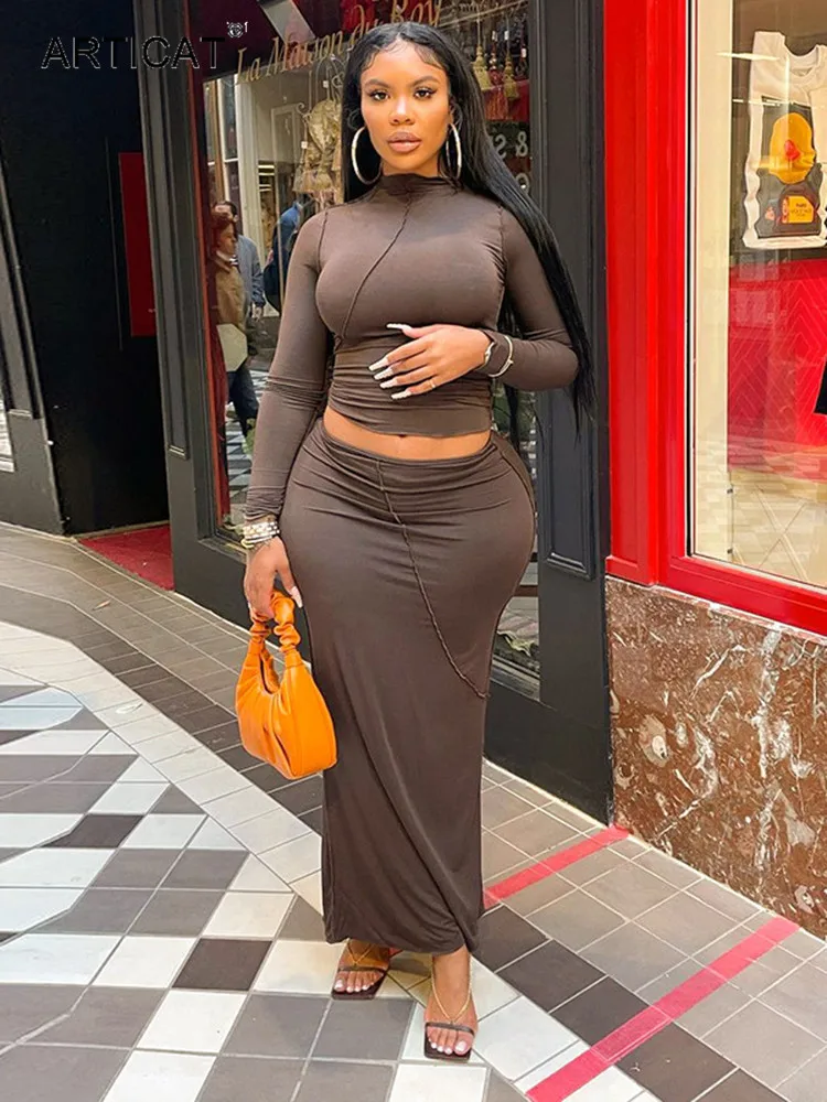 

Articat/Повседневные однотонные женские плиссированные юбки; Комплект из двух предметов; Элегантная женская одежда; Коллекция 2021 года; Осенние...