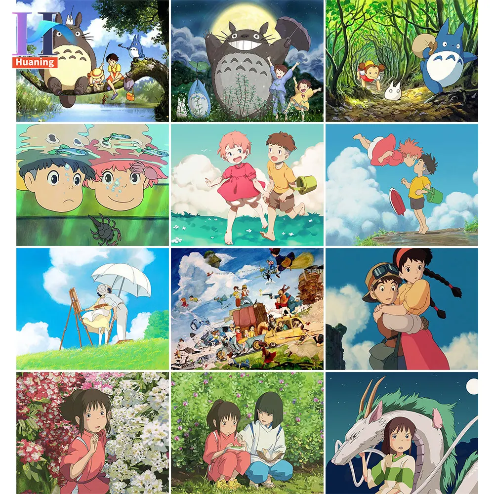 Huaning Hayao Miyazaki Animation Series Paint By Numbers For Adults Wall Art/ DIY Painting By Numbers Anime Home Decor