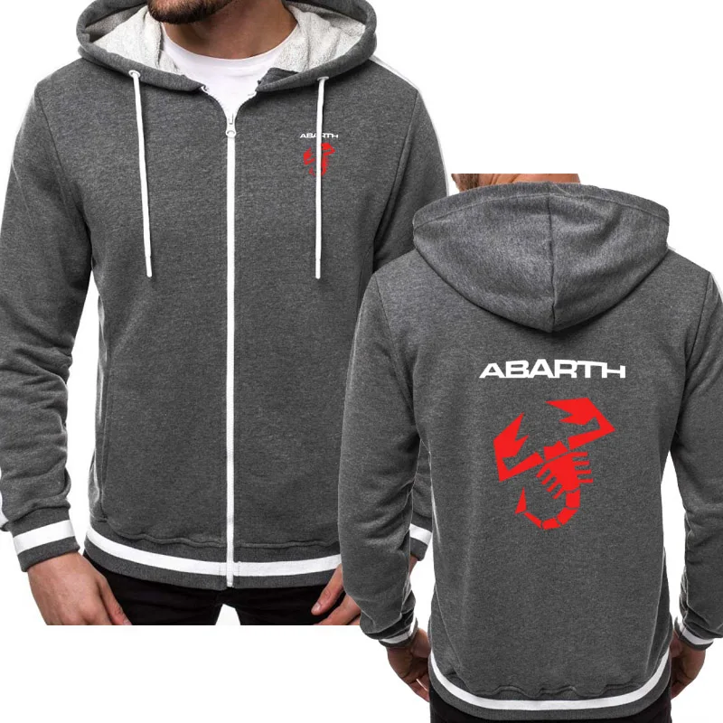 Для мужчин толстовки автомобиль ABARTH логотип печати модные повседневные Хип Хоп Харадзюку цвет с капюшоном флисовые толстовки куртка на молнии мужская одежда - Цвет: Темно-серый