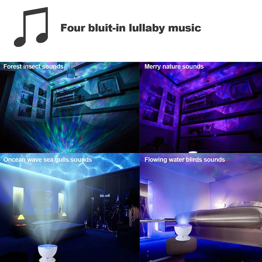 

Ocean Wave Projector Night Light Remote Control Starry Sky Lamp Aurora Master 7 Colors Built-in Mini Music Player For Bedroom