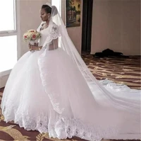 new spring design beaded chapel train bridal gowns modest new arrivals tulle and lace ball gown wedding dresses plus size