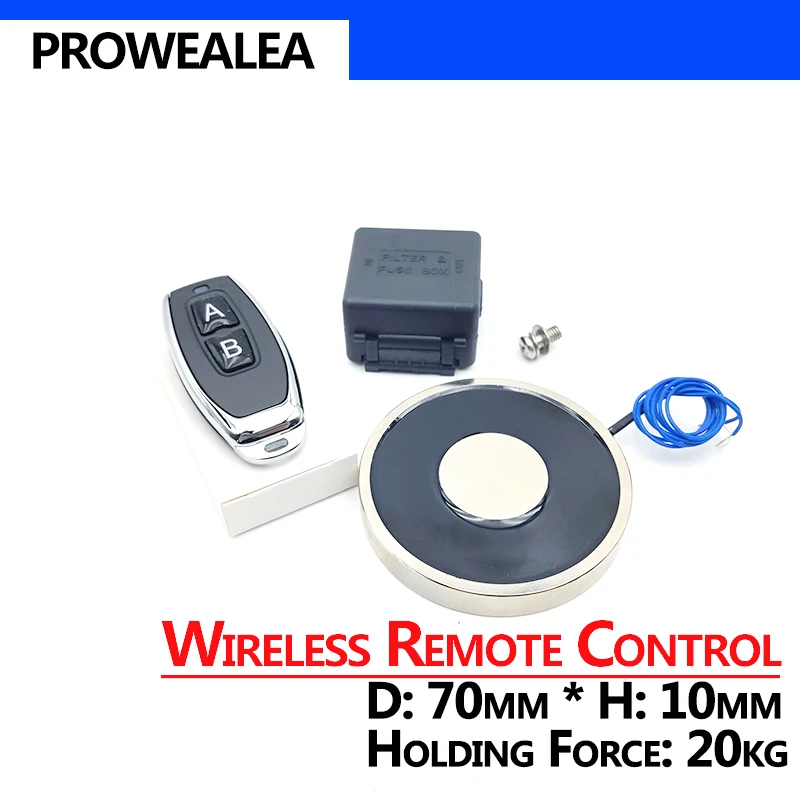 

Wireless Remote Control Electromagnet 70/10 DC 12V Cylinder Electric Magnets 20KG/200N Strong Electromagnetic Solenoid Sucker