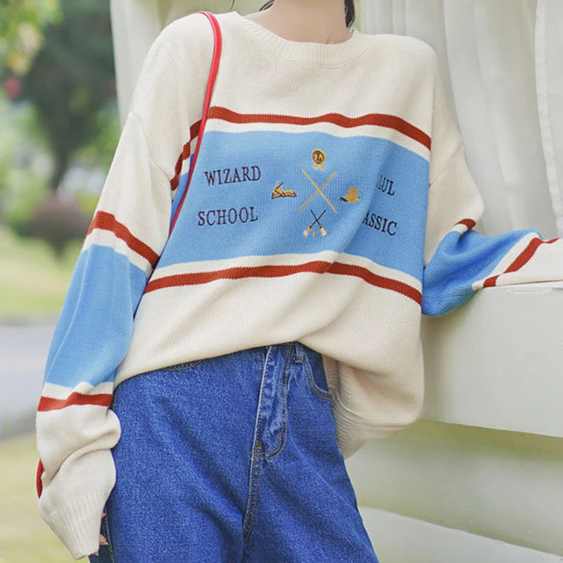 

Casual Women Knitted Sweater 2020 New Autumn Winter Letter Embroidery Thick Pullovers Female Long Sleeve O-neck Warm Sweet Tops
