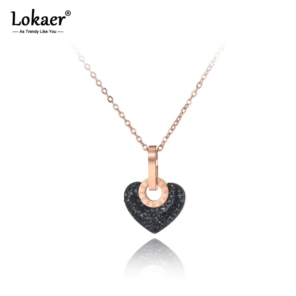 Lokaer Мода из нержавеющей стали белый/черный Глина горный хрусталь ожерелье с сердцем ювелирные украшения Прекрасный кулон цепи ожерелье для женщин N19112