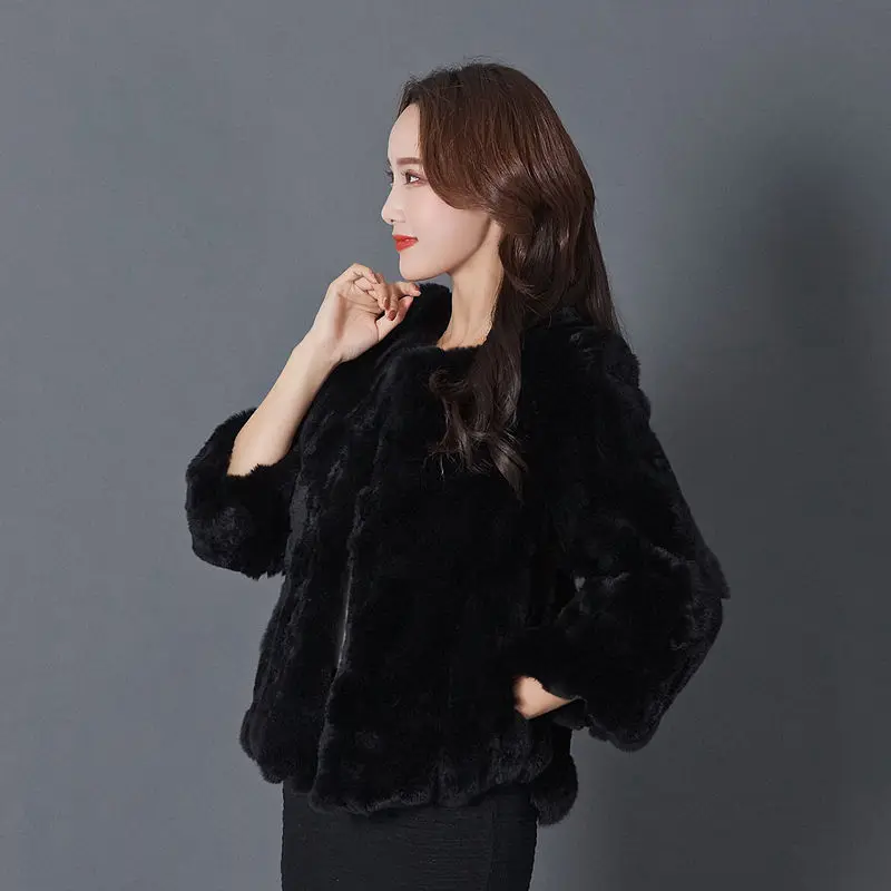2021 Women Winter Fashion Natural Fur Jackets Female O-Neck Real Rex Rabbit Fur Coats Ladies Solid Warm Short Outwear U614