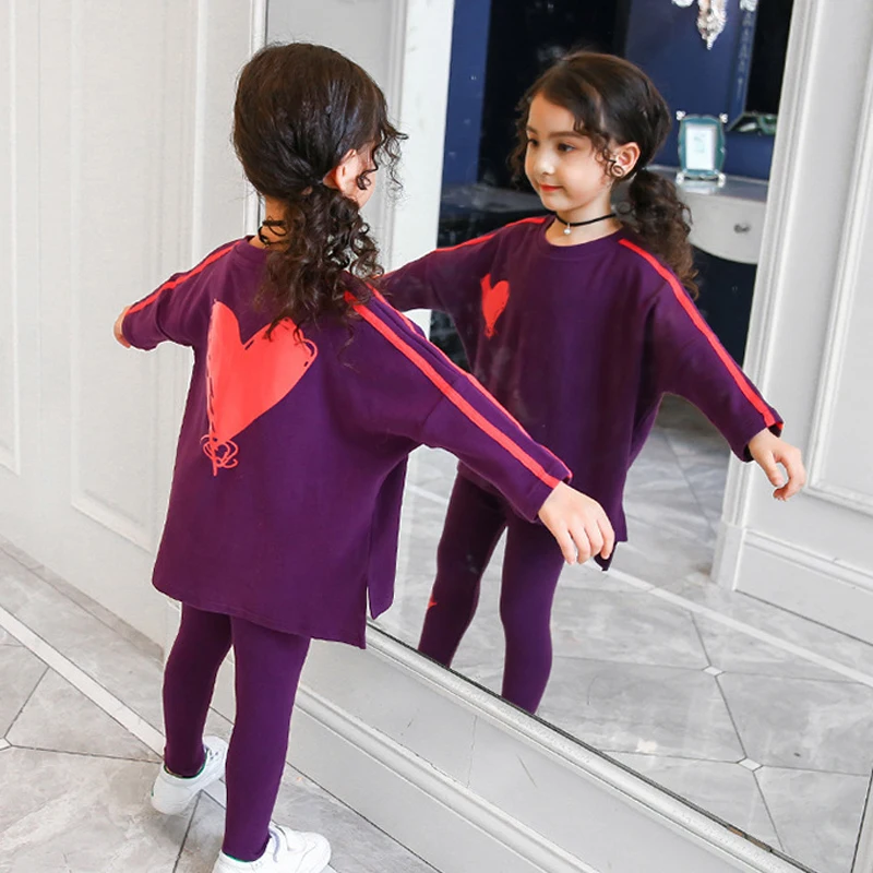 Одежда для девочек весенне осенний спортивный костюм свободная футболка с