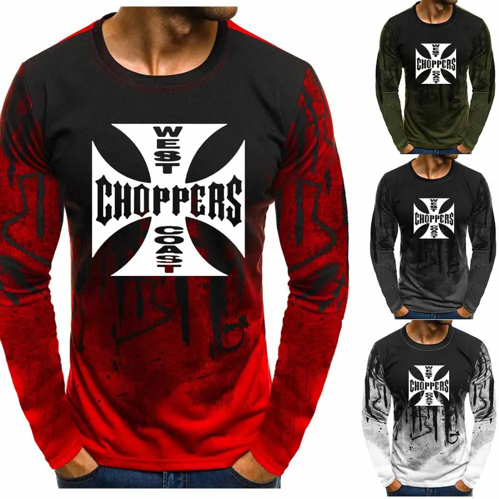 

2021 NEW Casual FashionWest Coast Choppers Print Hooded Men Gradient O neck pullover pullover Fleece Hoodie