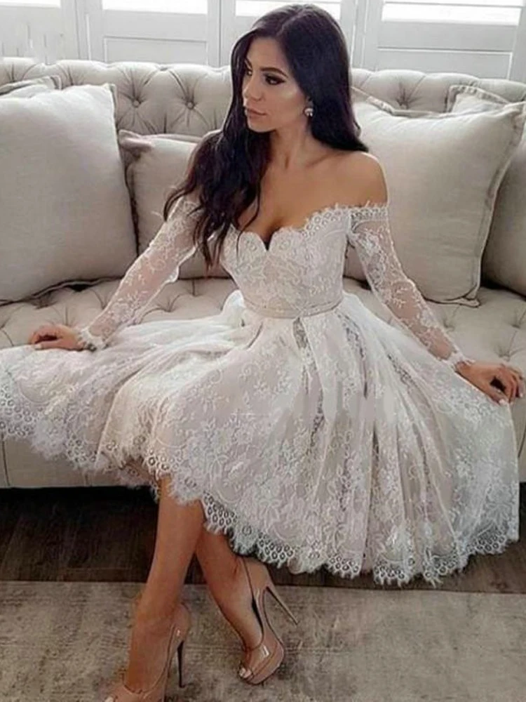 Сексуальное кружевное платье с открытыми плечами и длинными рукавами Милое