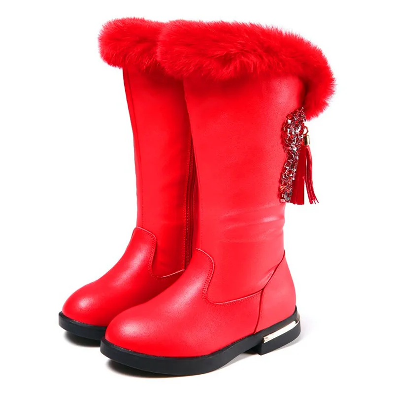 Зимние сапоги с бахромой ботинки для девочек детей С нескользящими резиновыми