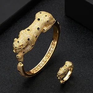 Zlxgirl jewelry Classic Leopard shape animal bangle with ring jewelry sets fashion women's Full round zirconia bracelet bangle Zlxgirl jewelry Classic Leopard shape animal bangle with ring jewelry sets fashion women's Full round zirconia bracelet bangle