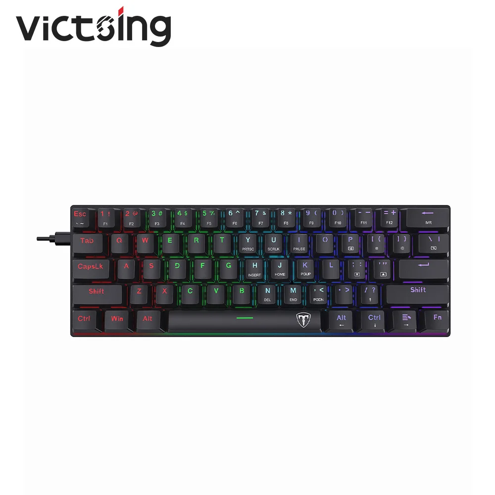 Механическая клавиатура VicTsing 60%, 61 клавиша, USB Проводная клавиатура со светодиодной подсветкой, игровая механическая клавиатура для ПК Windows Mac и FPS - изображение