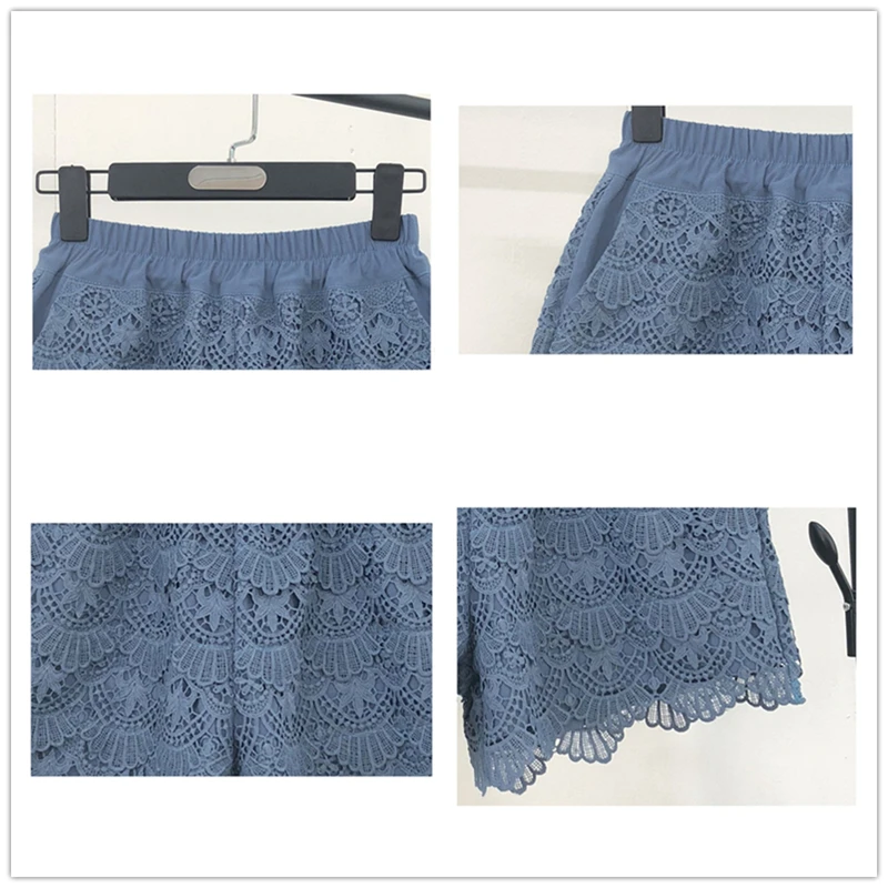 

2020 Sexy Lace Shorts Women Spring Summer High Waist Shorts Elastic Wide Leg Short Shorts White Black Lady Short Feminino K597