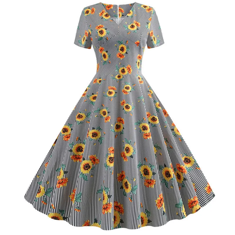 Новое летнее платье в полоску с цветочным принтом винтажное миди женское