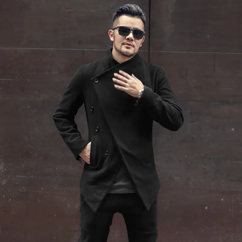 Дизайнерская мужская шерстяная асимметричная куртка на пуговицах пальто с