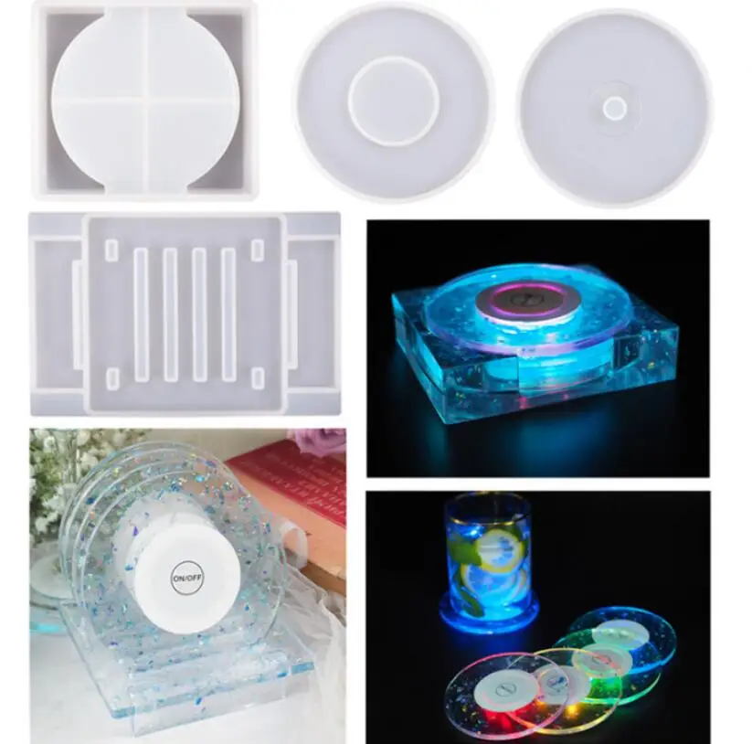 

DIY Crystal Epoxy Resin Mold Luminous Coaster Cover Box Mirror Silicone Mold For Resin