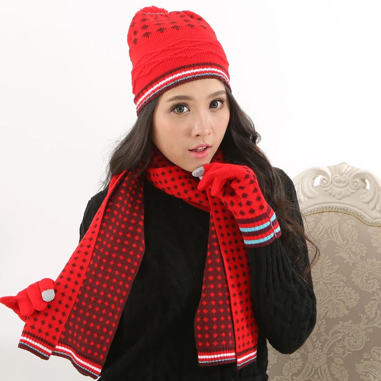 Новинка 2019 корейская мода вязаная жаккардовая шапка шарф перчатки для