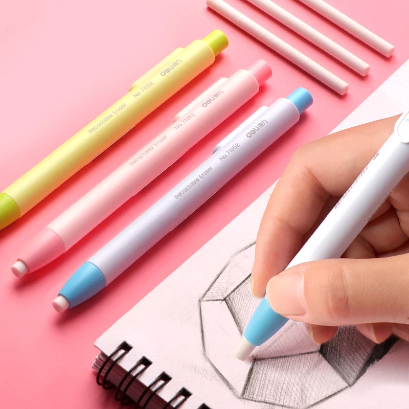 

Simple Creative Press Eraser Pen Shape Retractable Dust Free Writing Pencil Eraser Refill Kawaii Stationery School Supplies