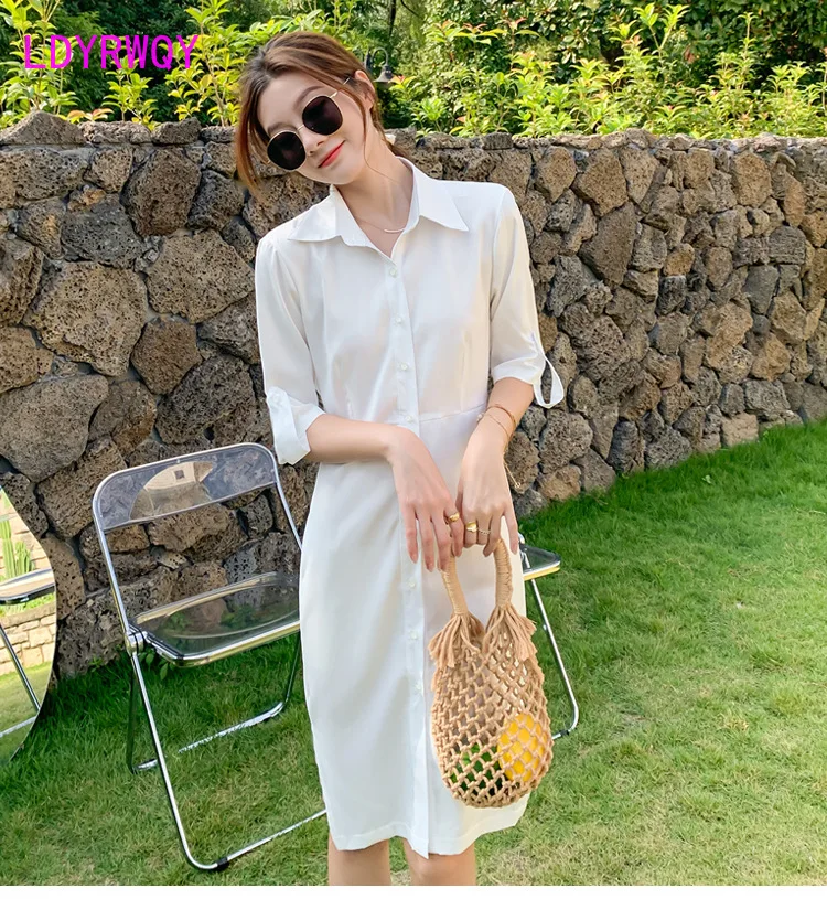 

LDYRWQY 2021 summer Korean version of the new backless fashion chic socialite sexy white chiffon dress Office Lady
