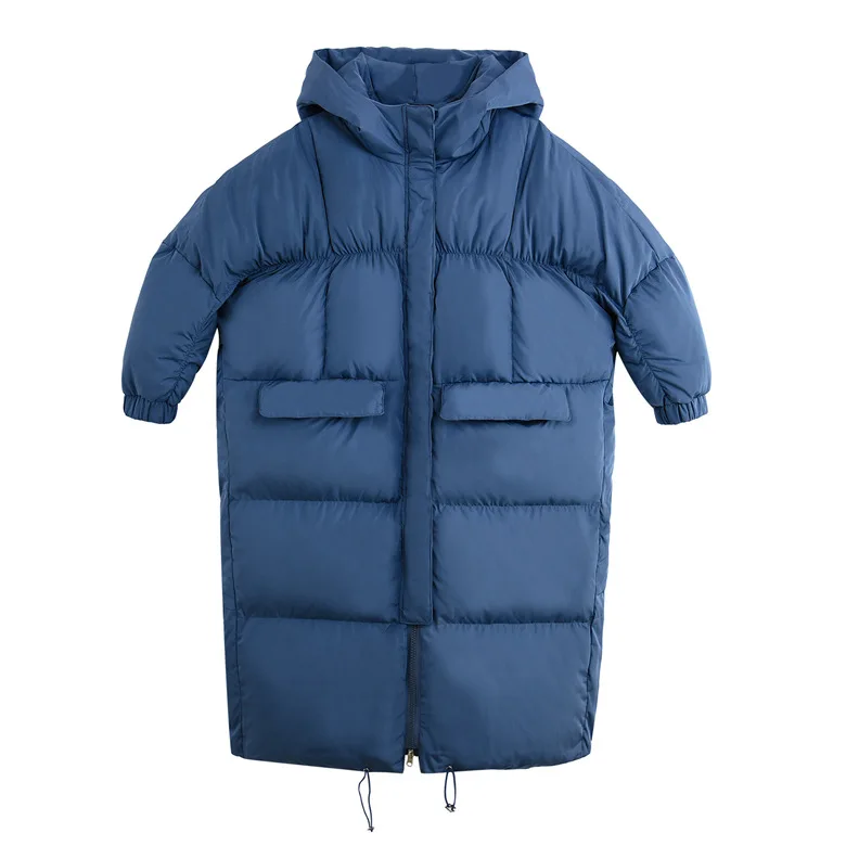 Photo Shoot Winter New Style Korean-style WOMEN'S Wear Retro Laziness over-the-Knee Long Loose Cotton Coat Hooded Cotton-pa