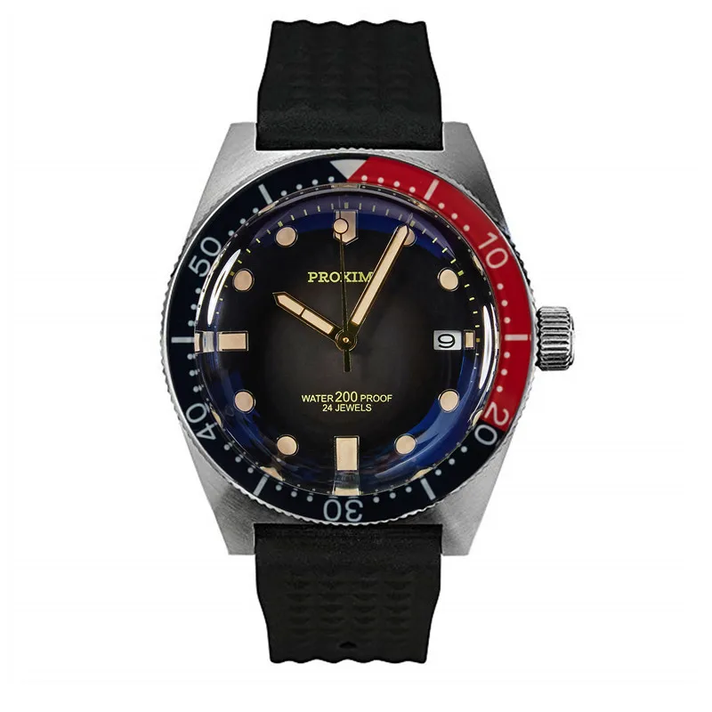 Винтажные Проксима 40 мм черный циферблат керамический ободок купольный Кристалл