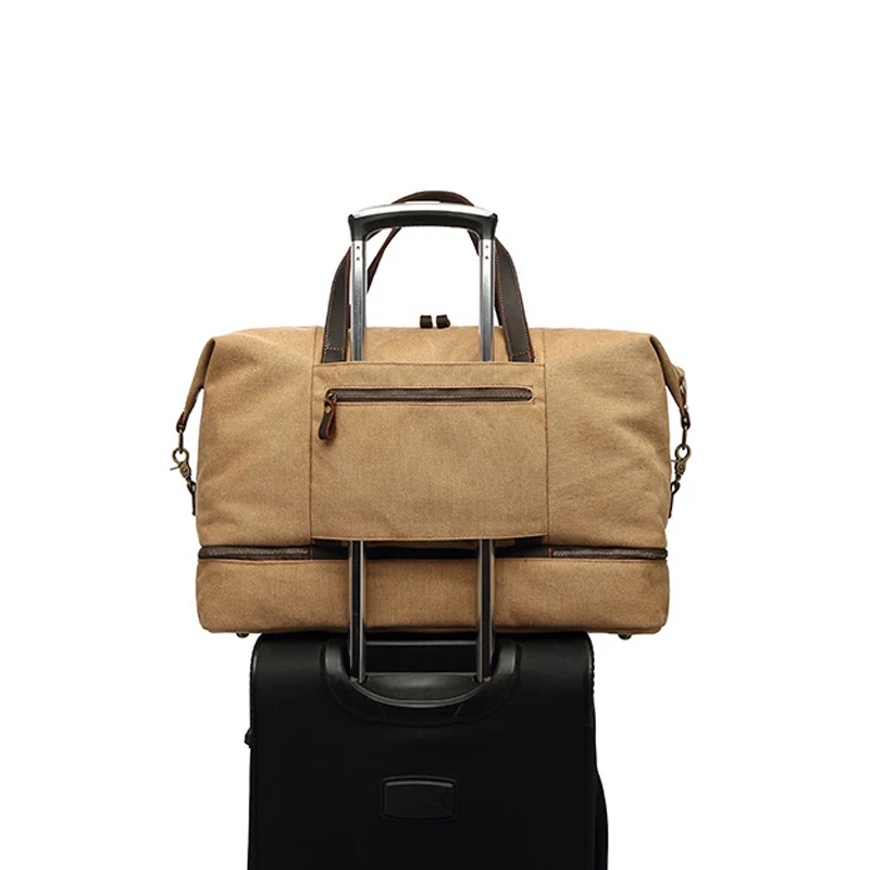 Dry-Wet Separation Duffle Bag Casual Canvas Large Capacity Weekend Outdoor Short Trip Clothes Storage Handbag Travel Accessories