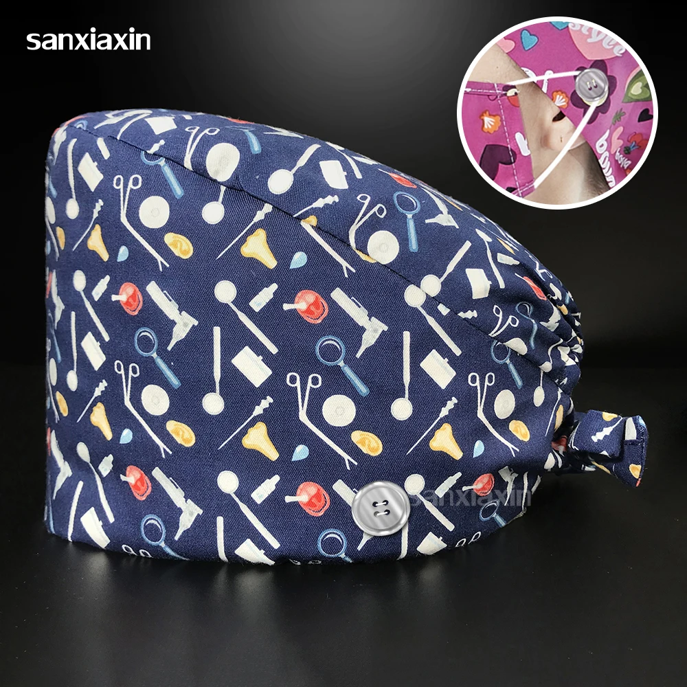 

Prints Cotton Printing Surgical Cap Unisex Adjustable Nurse Cap Buckle Elastic Beauty Hats Baotou Cap Fashion Pet clinic cap
